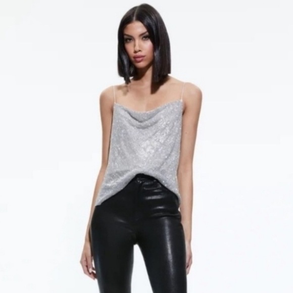 Topshop Chainmail Cowl Neck Tank Top Silver Size 4 - Picture 1 of 10